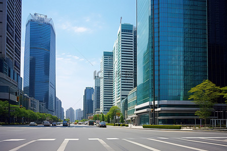 首尔空旷街道上的高大豪华建筑