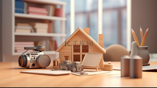家庭物品背景图片_家庭和工作场所物品的空环境 3D 可视化