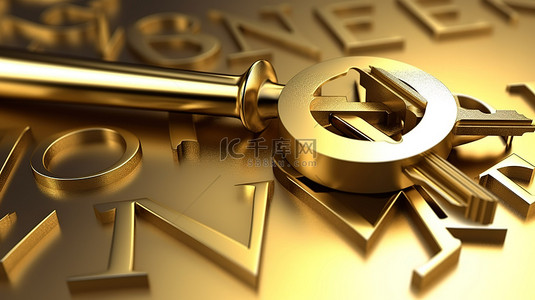 房屋安全背景图片_刻在金属背景 3D 插图上的金钥匙上的家庭字