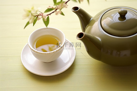 绿茶茶叶背景图片_一杯煎茶绿茶