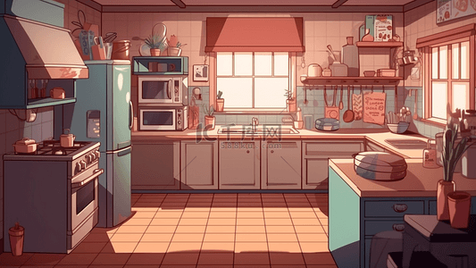 厨房粉蓝色整洁可爱背景
