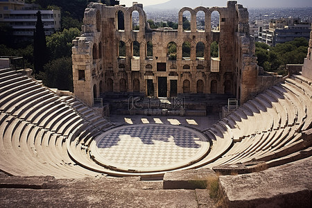 雅典学院背景图片_雅典圆形剧场的开放式阳台