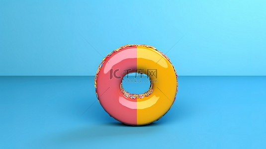 3D 渲染蓝色背景甜甜圈图与饼图设计