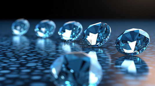 珠宝蓝色背景图片_圆形蓝色钻石宝石簇在 3D 渲染的反射表面上闪闪发光