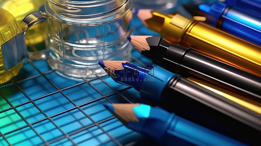 详细了解蓝色铅笔彩色墨水笔和普通铅笔以及学校笔记本