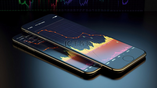 股票图 3d 背景与智能手机渲染