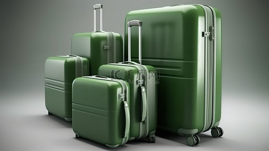 可持续手提箱套装环保旅行袋，用于可持续旅游业3D 渲染