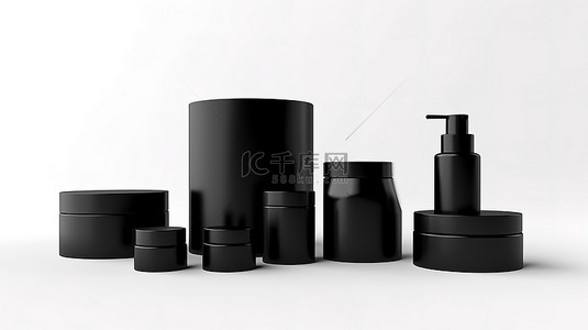 白色背景上用于化妆品 3D 渲染的时尚黑色包装