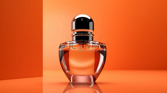 单色香水瓶在充满活力的橙色背景下的 3D 渲染