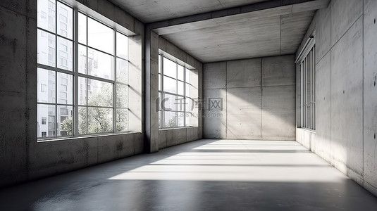 大厅样机背景图片_简约的混凝土设计，采用朴素的墙壁阳光照射的天花板窗户和 3D 模型