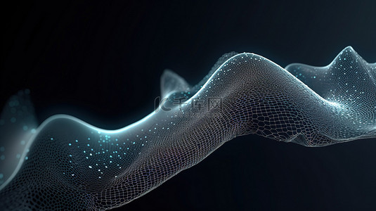 具有未来派抽象点和线互连的网状波的 3D 渲染