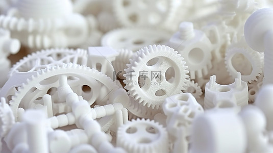 白色塑料 3D 打印物体的特写