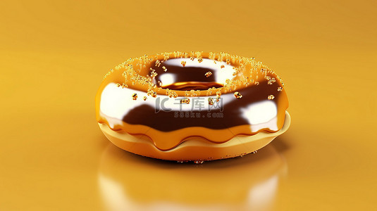 3D 渲染的金色甜甜圈，在闪亮的金色背景上带有甜美的金色釉料