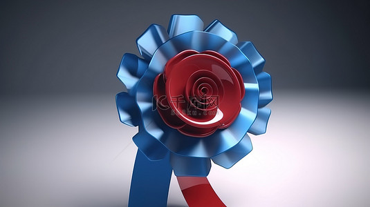 奖章红色背景图片_蓝色背景与红色花环图标插图的 3D 渲染
