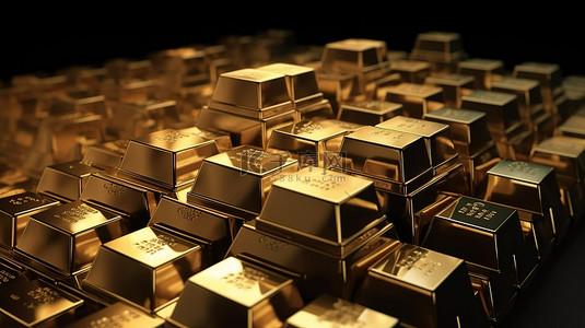 金条背景图片_闪闪发光的金条的 3D 渲染，象征着繁荣储蓄和投资插画