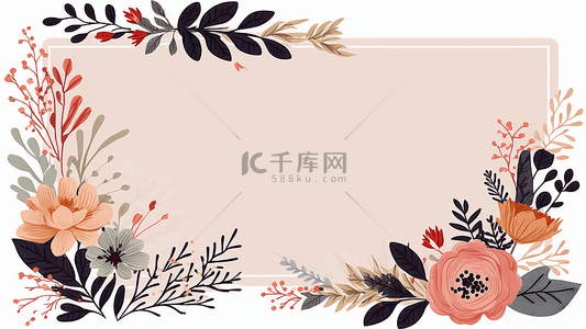 春天水彩花卉背景图片_花卉粉色边框背景