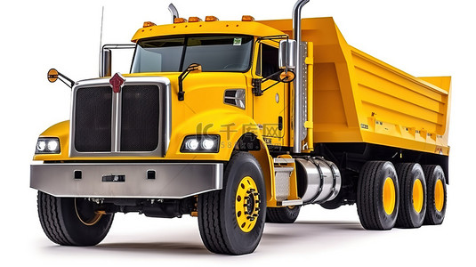 宽敞的美国卡车，配有拖车自卸车，非常适合在白色背景 3D 渲染上运输散装货物