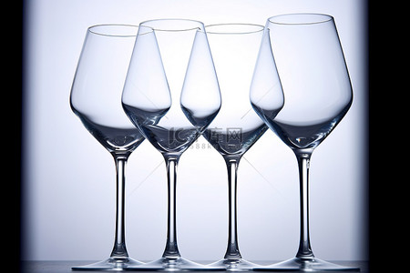 四个酒杯直立在玻璃杯中间