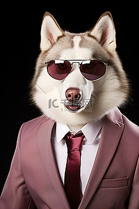 戴着墨镜和西装的马来西亚哈士奇狗