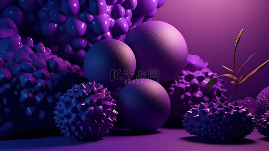 紫色3d几何背景图片_几何形成中的紫色纹理球 3d 渲染带有紫色背景的抽象插图