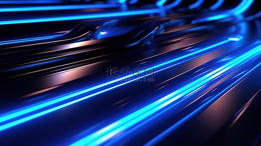 3D 渲染空间背景，带有霓虹蓝线和未来派光芒