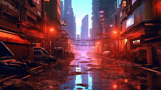 未来派虚拟现实城市景观 3d 渲染