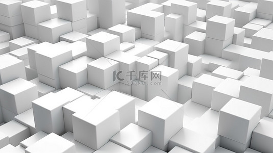 简约立方体背景图片_白色地板 3D 渲染上基于简约立方体的抽象图案
