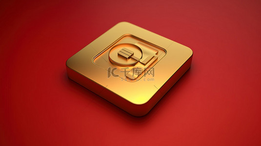 标志性纪念红色和金色盘子，带有金色记忆徽章 3D 渲染的社交媒体图标