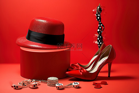 红色高跟鞋和派对帽
