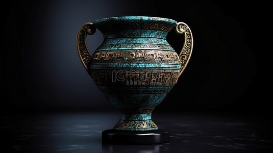 用于室内设计或博物馆展览的陈列架上古董陶瓷花瓶的 3D 渲染