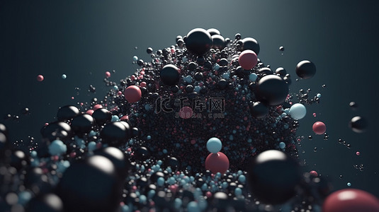 抽象组合 3d 渲染中的超现实飞行橡胶球球体和气泡