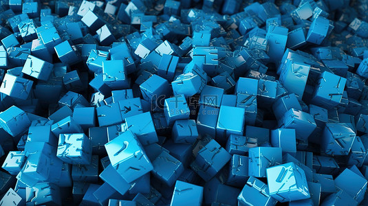 蓝色 3D 立方体渲染为背景的混乱