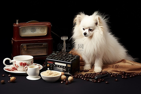 茶背景图片_咖啡豆收音机小狗和收音机