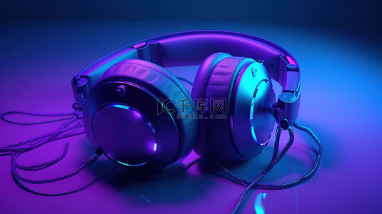快照背景图片_身临其境的 3d 快照蓝色耳机在充满活力的紫色背景下