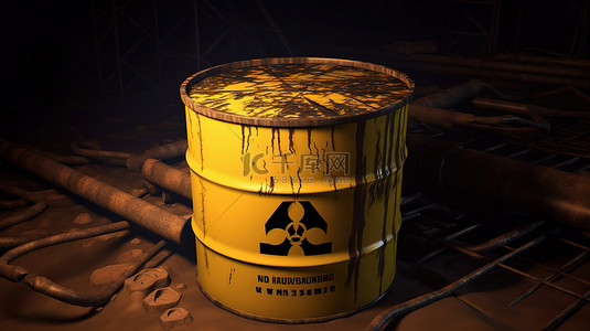 钢化封层背景图片_含有危险物质并带有细菌危险标志的黄色钢桶插图