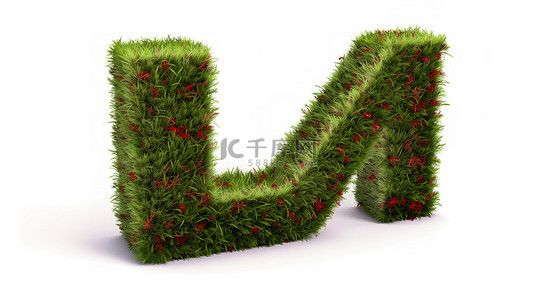 绿色红花背景图片_用 at 符号电子邮件符号隔离草和红花的 3d 渲染