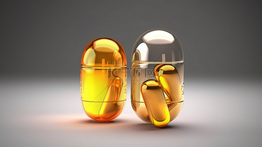 健康胶囊背景图片_两个维生素胶囊的 3D 渲染插图