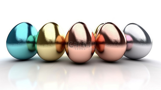 油条和鸡蛋背景图片_3d 在白色背景上以鲜艳的颜色渲染金属鸡蛋
