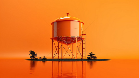 橙色背景下单色水库的 3d 渲染