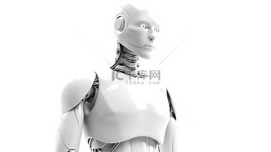 医生治疗背景图片_白色机器人医生适合 3D 渲染中的未来医疗技术概念