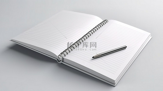 笔记本空白页背景图片_带有 3D 渲染空白页的白色背景笔记本