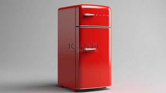 侧视图老式厨房用具复古红色冰箱的 3D 渲染