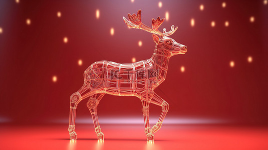 可爱的驯鹿背景图片_3d 渲染驯鹿在红色背景的节日圣诞节设置