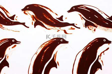 海豚背景图片_一组在白色表面上绘制的海豚图案
