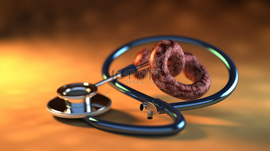 人体的胃背景图片_可视化放置在 3D 渲染器官上的健康胃听诊器