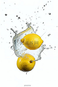 柠檬水滴背景图片_白色和黄色背景水中的柠檬