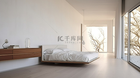 ida 拥有一间现代化的白色卧室，铺有木地板，光线充足