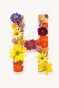 飘浮的字母背景图片_白色背景上由花制成的字母 H