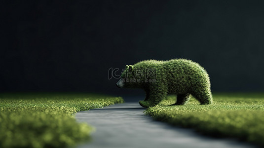 夏天动物背景图片_沥青上的绿草过度生长 3d 渲染动物足迹