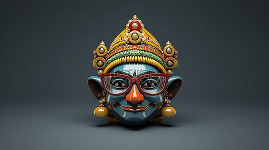 节传统文化背景图片_加冕的卡塔卡利戴眼镜令人惊叹的 3D 插图
